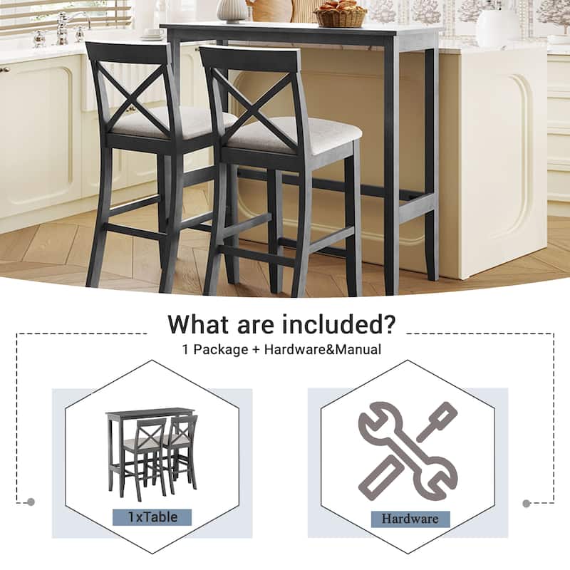 Small Bar Height Table and Chairs Set for 2, 3-Piece Dining Room Table Set with 2 Chairs, Space-Saving Breakfast Nook Dining Set
