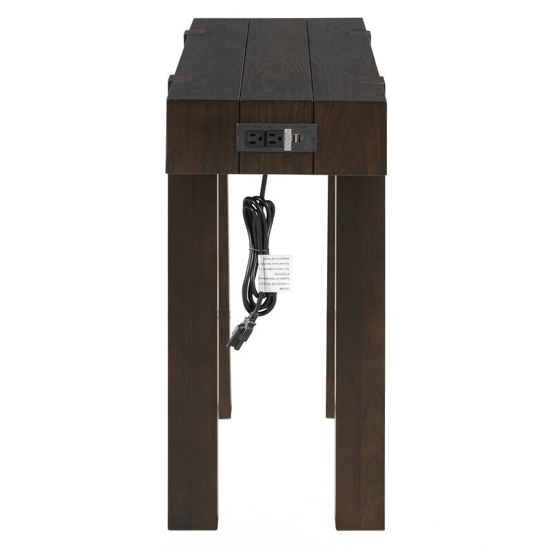 Rustic Minimalist Console Table with Hidden Drawer, Side Power Outlet,Wood Entryway Table for Entryways, Living Rooms