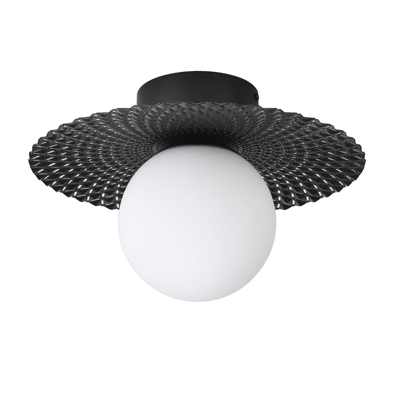 1-light Semi Flush Mount Light with White Globe