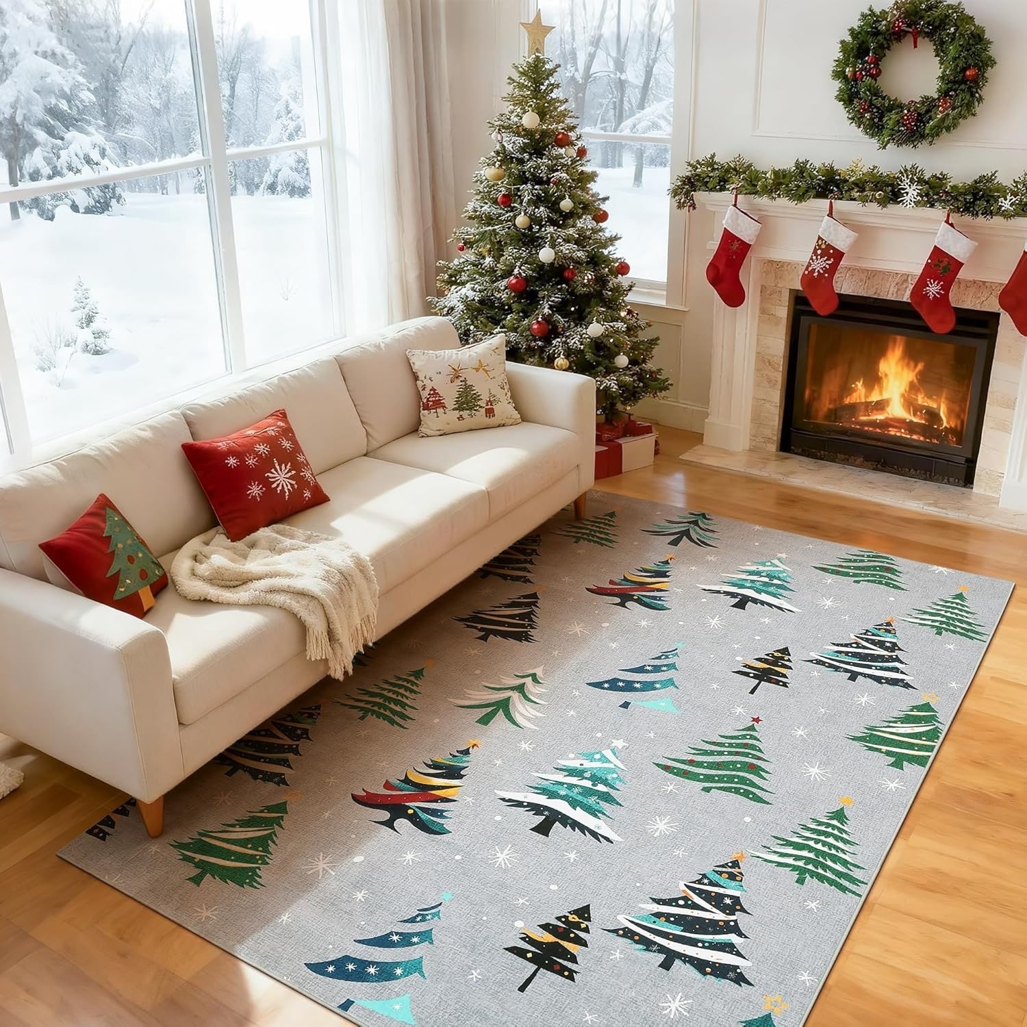 Red 2x6 Runner Rug, Washable Christmas Carpet, Soft Low Pile Non-Slip Rug for Kitchen, Entryway, or Bedroom Decor