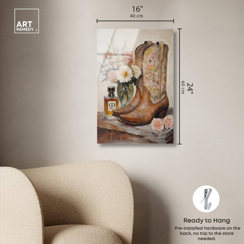 Delicate Floral Boots Acrylic by Art Remedy, Ready to Hang