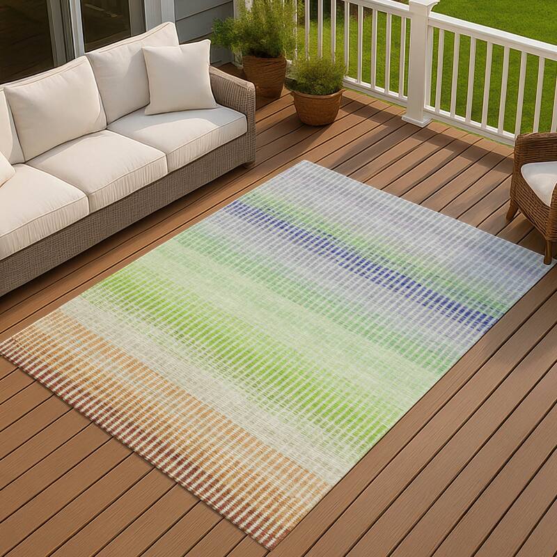Machine Washable Indoor/ Outdoor Contemporary Stripes Chantille Rug - Orange - 5' x 7'6"
