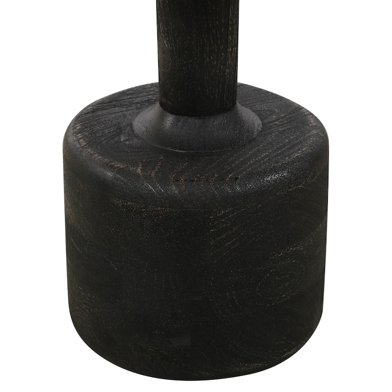 HomeRoots 21" White and Black Distressed Marble and Solid Wood Round Pedestal End Table - 18 in. x 21 in. x 18 in.