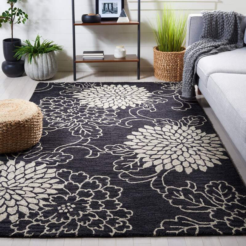 SAFAVIEH Handmade Jardin Ketevan Floral Wool Rug - 5' x 8' - Black/Ivory