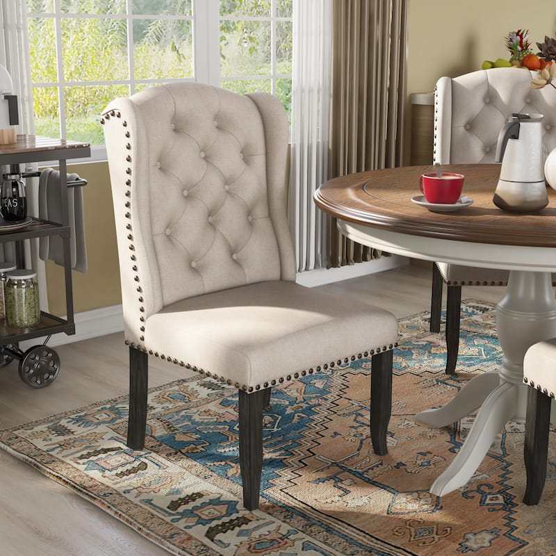 Tays Tufted Linen Wingback Dining Chairs (Set of 2) by Furniture of America