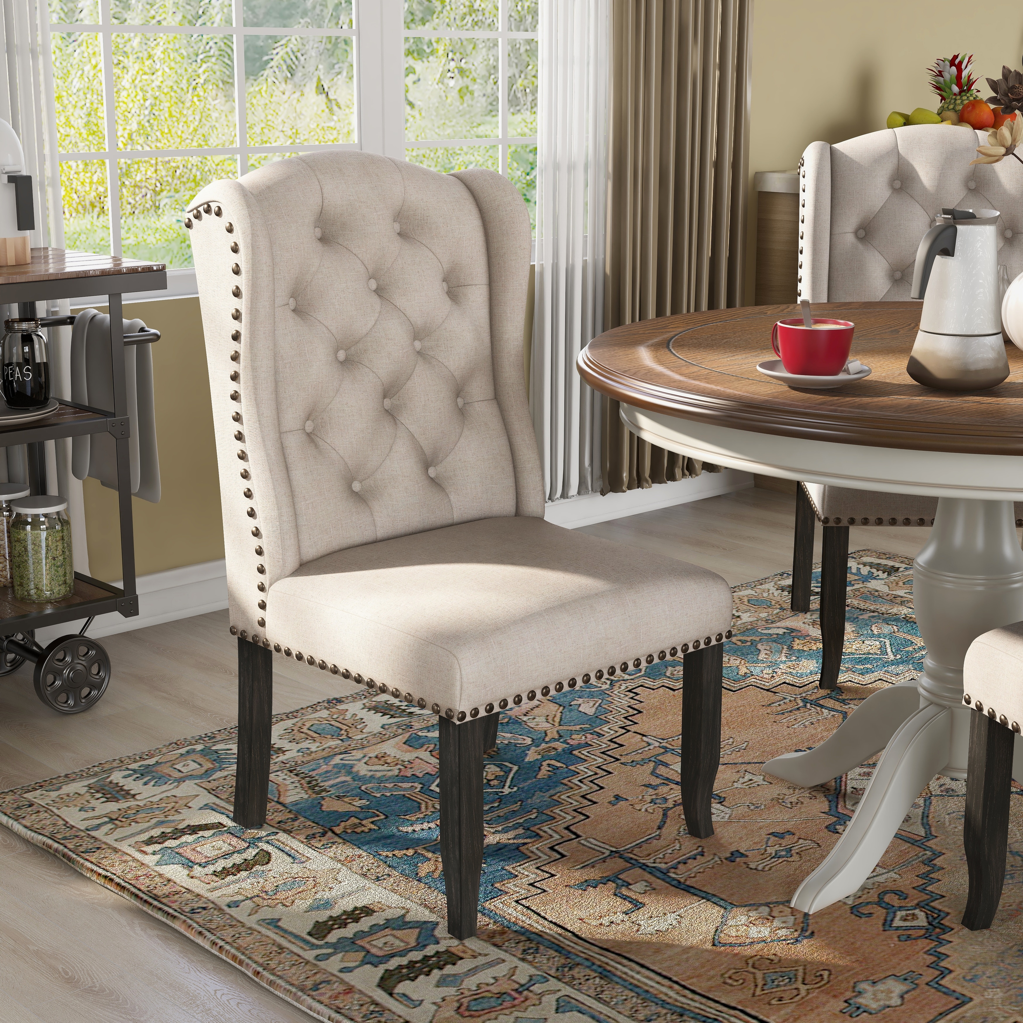 Tays Tufted Linen Wingback Dining Chairs Set of 2 by Furniture of America