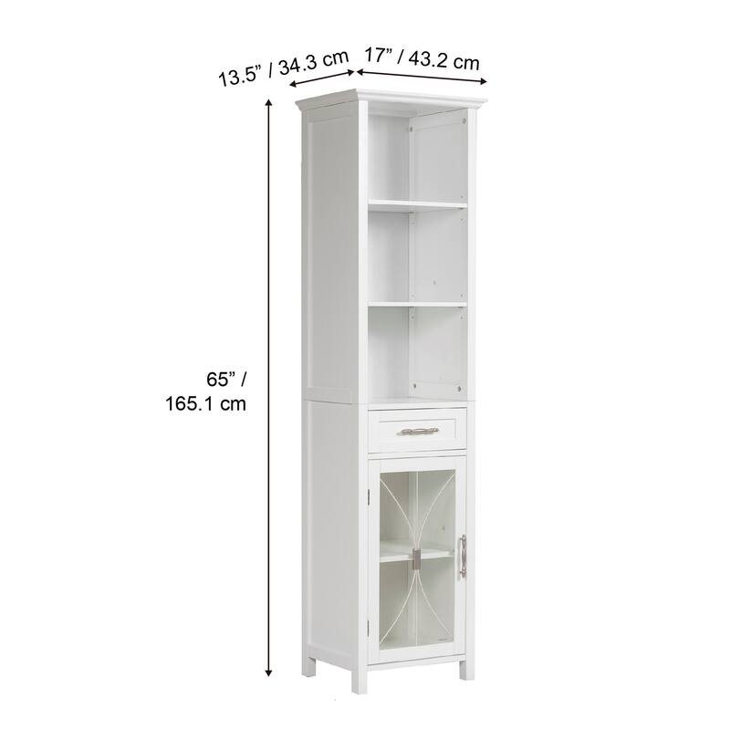 Teamson Home Delaney Freestanding Linen Tower with Open Shelves, Drawer, Cabinet - 13.5"L x 17"W x 65"H