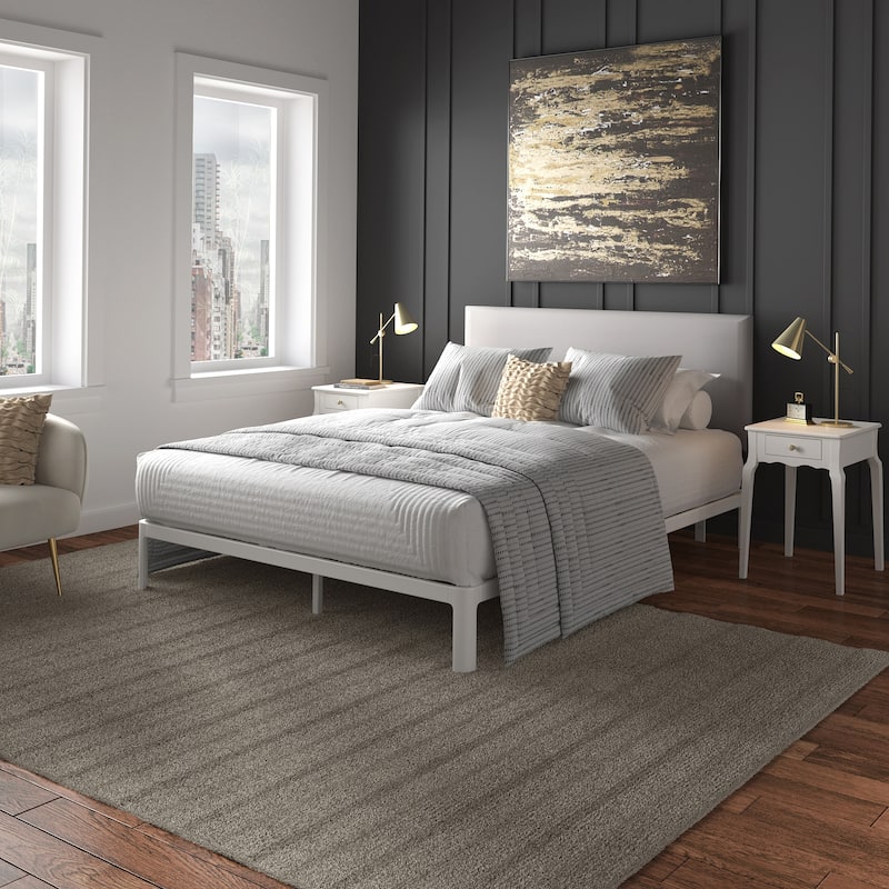 Solleftea Queen Upholstered Headboard Platform 3 Piece Bedroom Set by iNSPIRE Q Modern - White - Queen