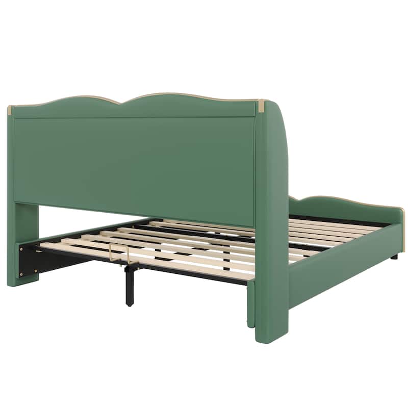 Christopher Knight Home - Emerson Modern Leather Upholstered Bed Frame with Wingback Headboard and Wavy Footboard