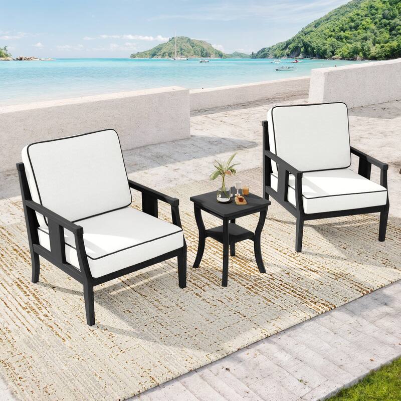 Wood Patio Bistro Set with Water-Resistant Cushions(Set of 3)