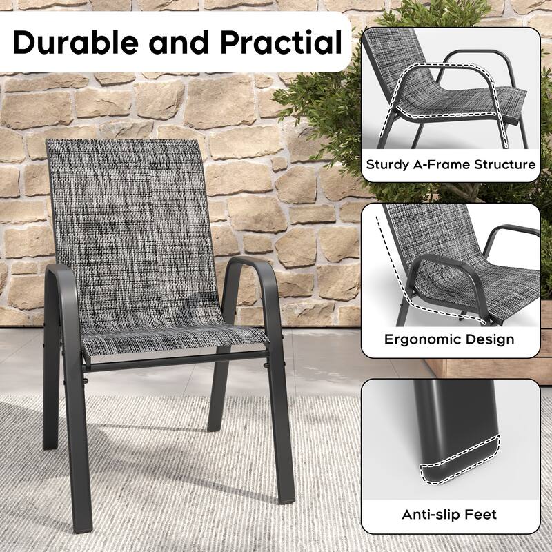 Outdoor Dining Chair 4-Piece Set - Wide Seat 350 lbs Capacity - Waterproof & Rust-Resistant Teslin Fabric Metal Frame