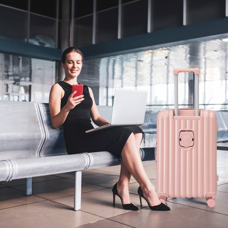 Carry on Hardshell 3 Piece ABS Luggage Set with Cup Holder & USB Port & Phone Holder