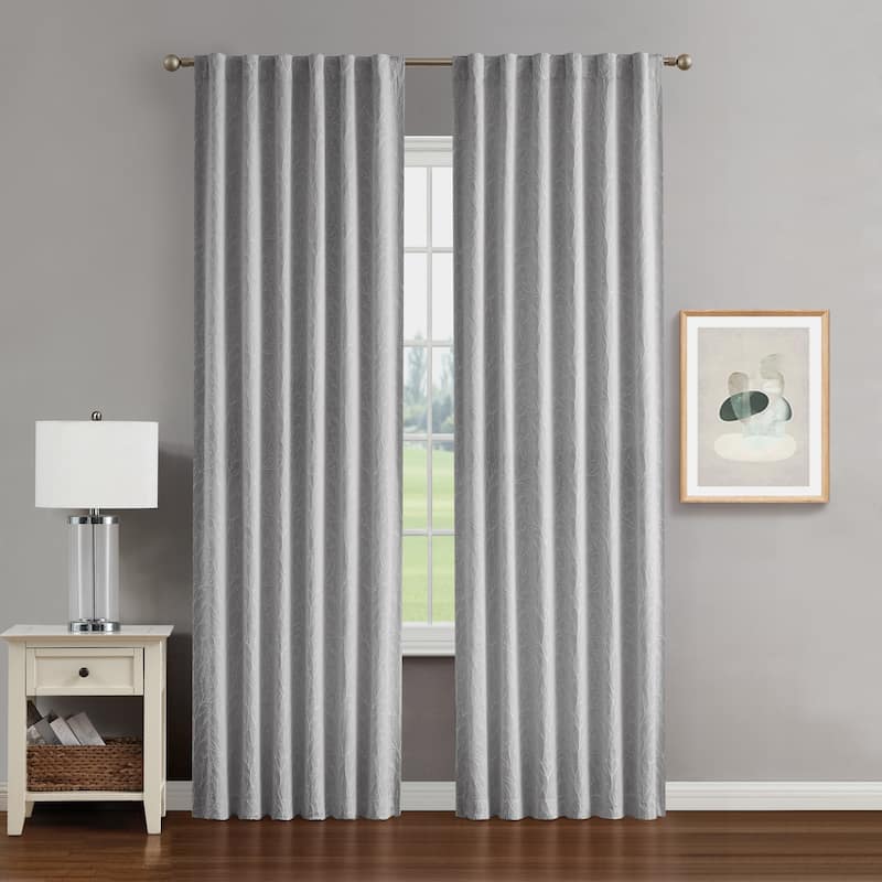 Creative Home Ideas Collins Blackout Window Curtain, Room Darkening, Thermal Insulated, Branch, Back Tab, 2 Panels, 2 Tiebacks - 100 x 108 - Cool Grey