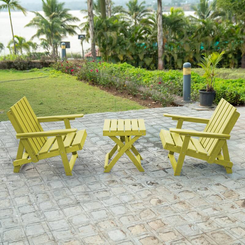 Amalfi Fully Assembled All-Weather Outdoor Folding Modern Adirondack Chair and Table Set - 3-piece