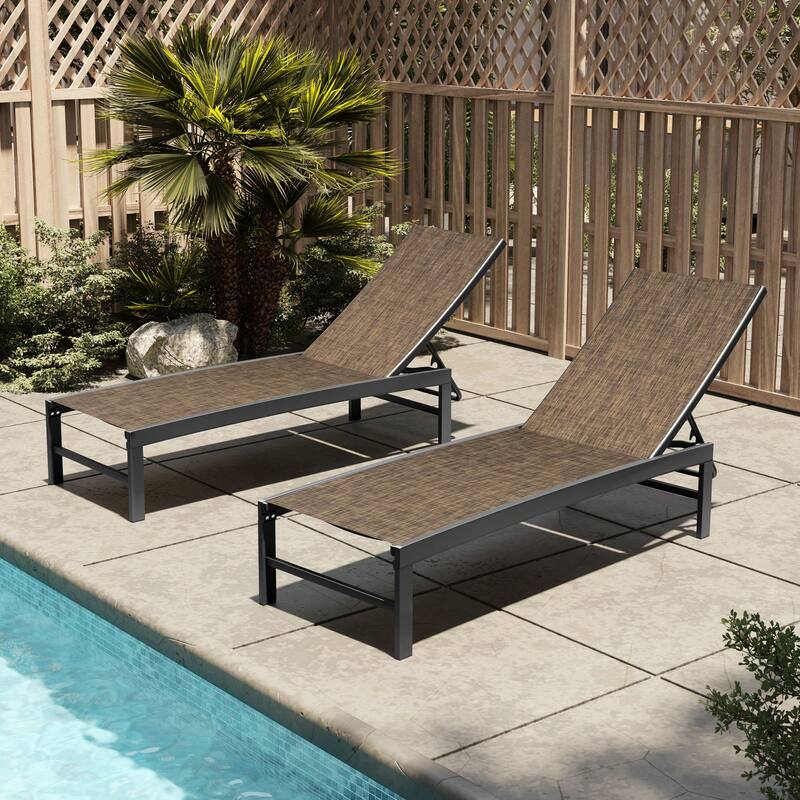 VredHom Outdoor Aluminum Adjustable Chaise Lounge Chairs (Set of 2) - 60.4 in L * 24.6 in W * 16.1/40.8 in H