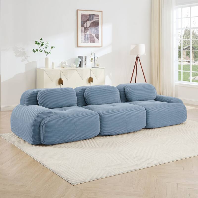 Rossetta 3-Seat Simplified Anti-Slip Style Premium Corduroy Fabric Modular Sectional Sofa with Curved Armrests