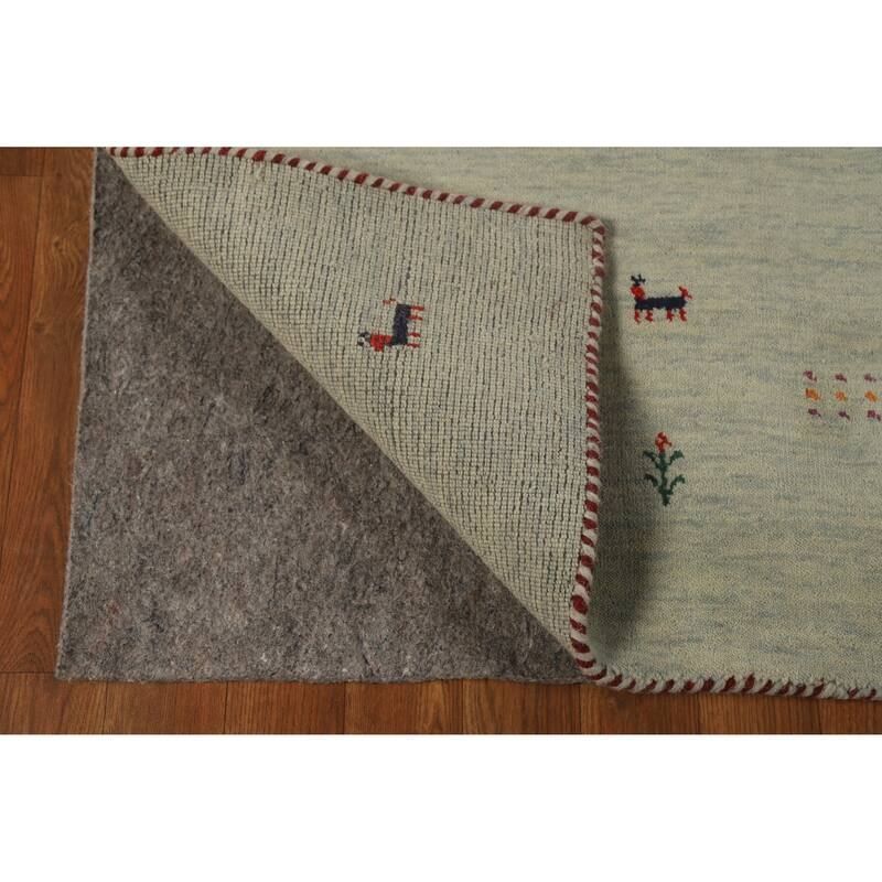Hand Knotted Oriental 100% Wool Carpet Tribal Animal Pictorial Green Gabbeh Area Rug - 5' 0'' X 2' 11''