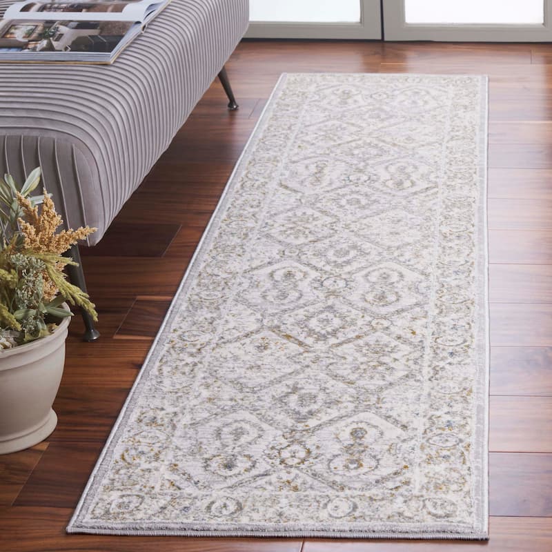 SAFAVIEH Easton Sijka Oriental Rug - 2' x 8' Runner - Ivory/Grey Gold