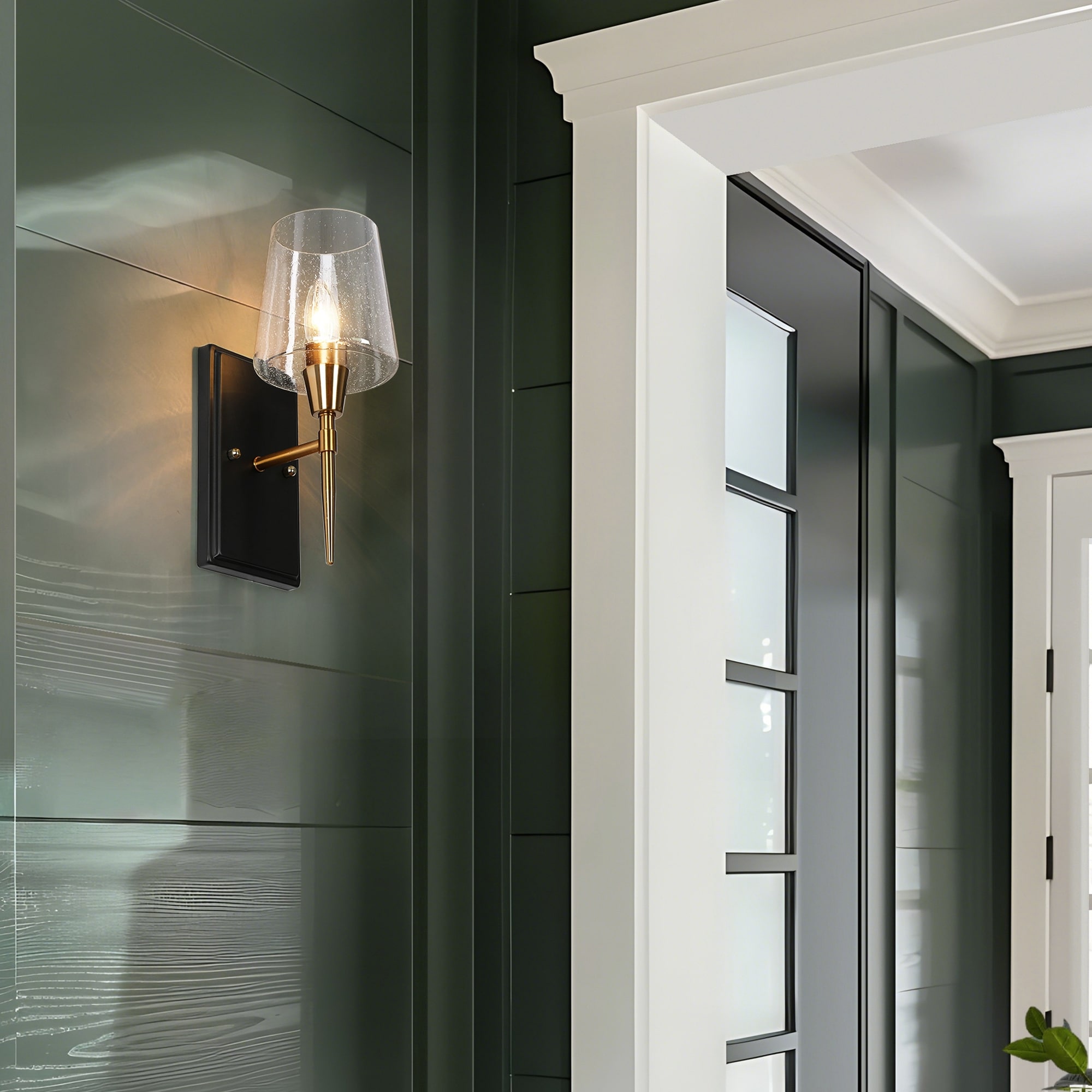 Kahlil Modern Black Gold 1-Light Seeded Glass Wall Sconces Bathroom Vanity Lights