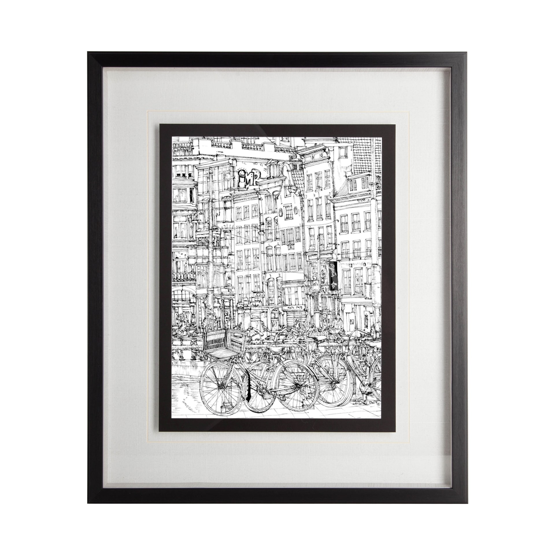 B&W City Scene I by Melissa Wang a Hand Embellished Textured Framed Art Print Matted under Glass