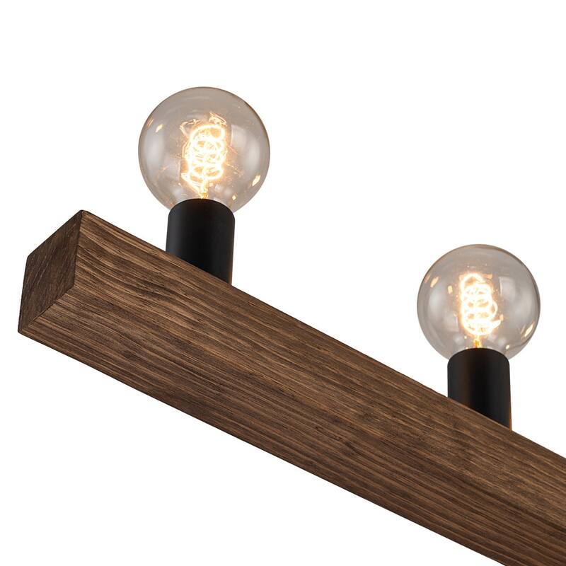 Rustic 5-Light Wood Beam Linear Chandelier - Matte Black & Brown Wood