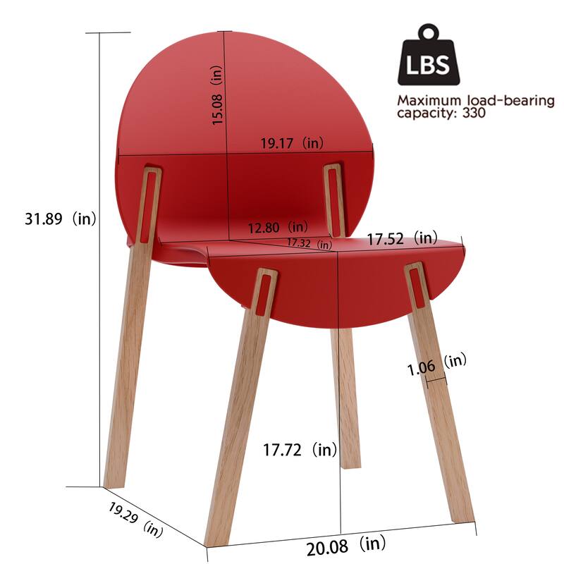 Modern Dining Chairs with Red Oak Wood Legs and PP Seat, 4-Pack