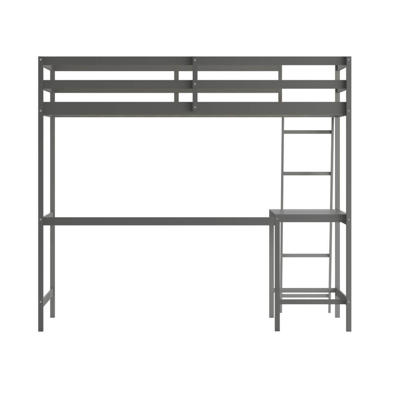 Traditional Wood Slat Loft Bed with Integrated Desk & Ladder