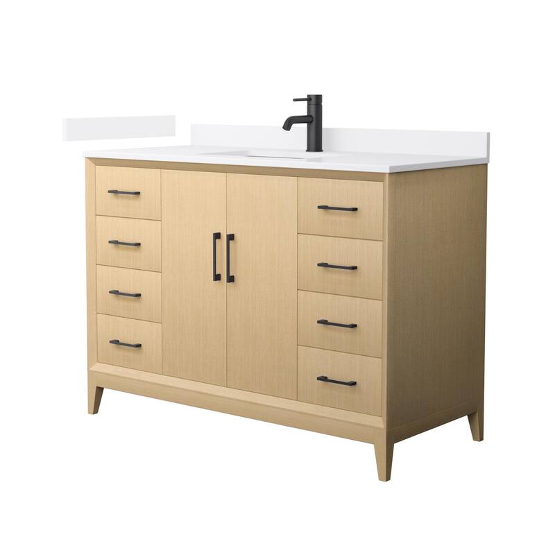 Wyndham Collection WCH7575-48S-QTZ-UNSMXX Janna 48" Free Standing - White Oak / White Quartz Top / Matte Black