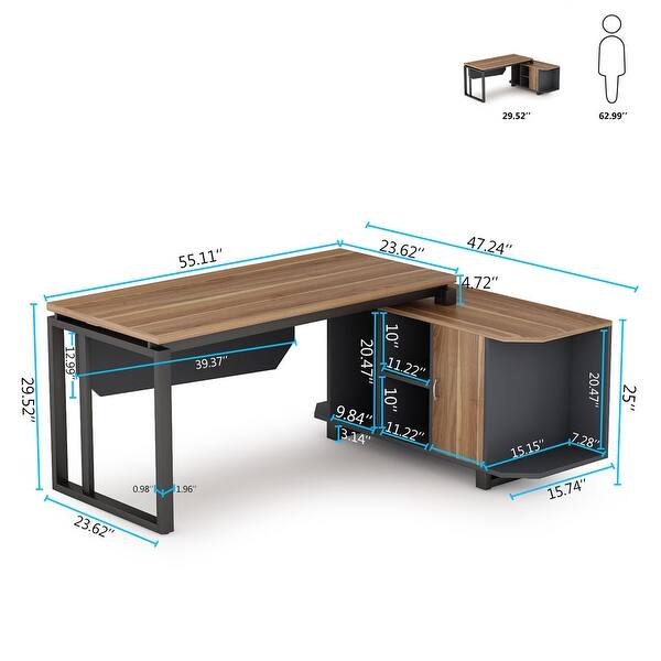 Shop Tribesigns L Shaped Desk With File Cabinet 55 Inch Executive Office Desk Walnut Overstock 31950539