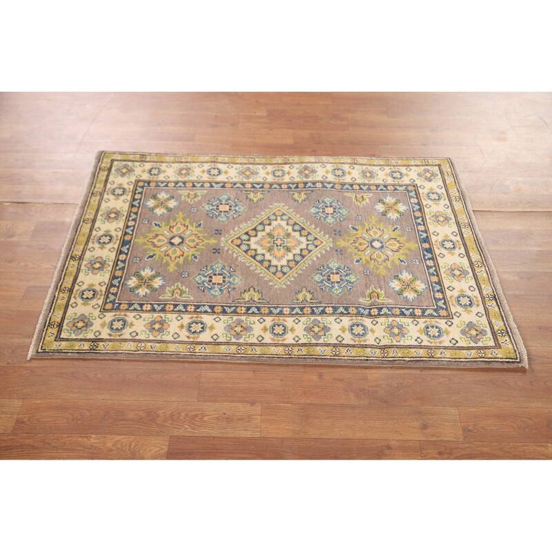 Brown Kazak Oriental Accent Rug Handmade Wool Carpet - 2'8" x 4'0"