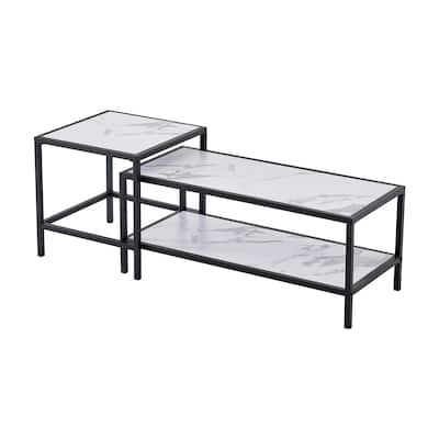 Modern Nesting coffee table Square & rectangle, metal frame with wood marble color top