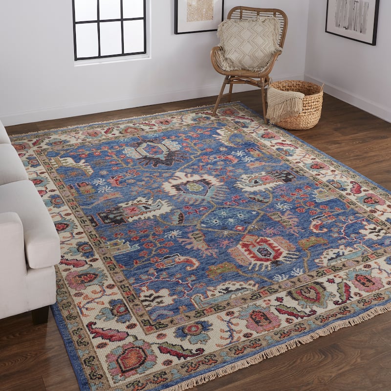 Bennet Luxury Wool Rug, Ornamental Border, Blue, Accent Rug