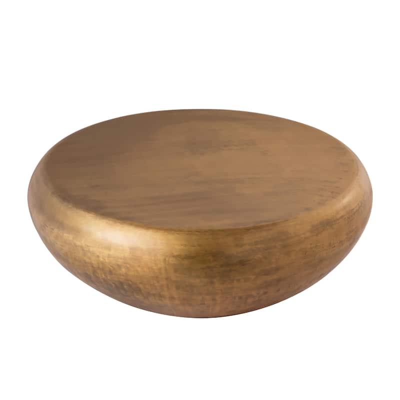 Pasargad Home Helios Drum Shape Coffee Table, Brass - W34.5"xD34.5"xH14.5"
