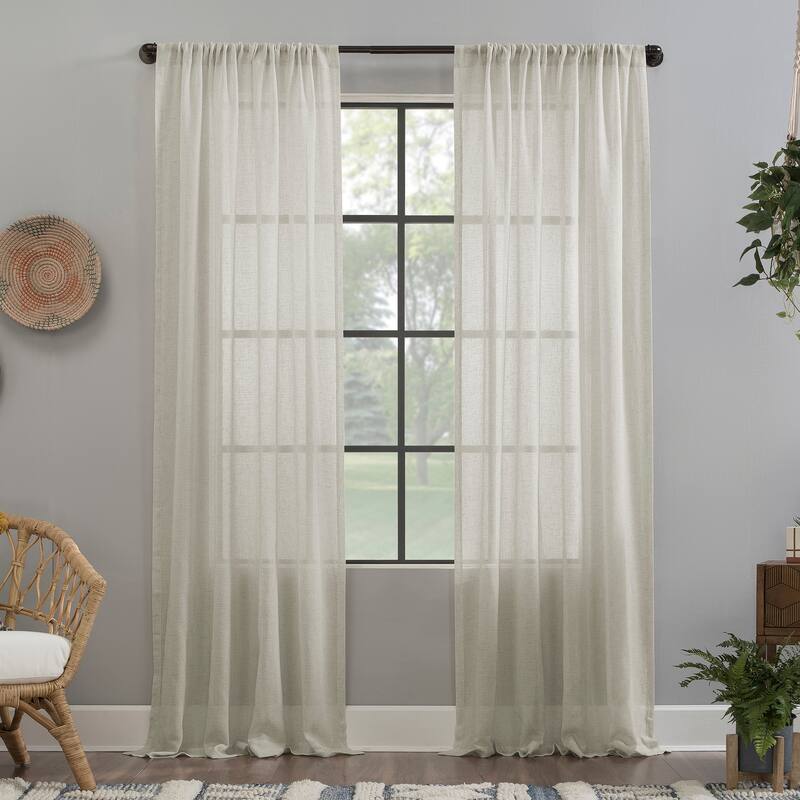 Clean Window Crushed Texture Anti-Dust Sheer Linen Blend Curtain Panel, Single Panel - Ecru - 52 x 84