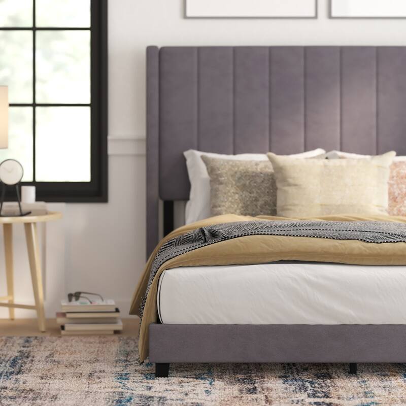 Upholstered Platform Bed with Wingback Headboard