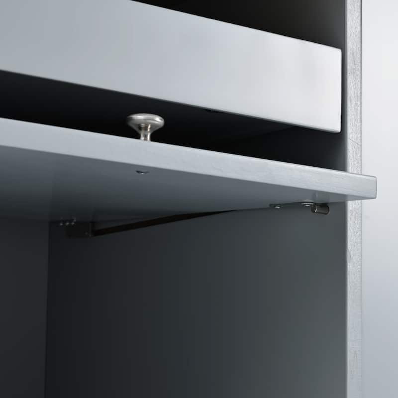Kitchen Island with Drop Leaf, LED Light, Fluted Glass Doors, Adjustable Shelf, Two Drawers, and Wheels