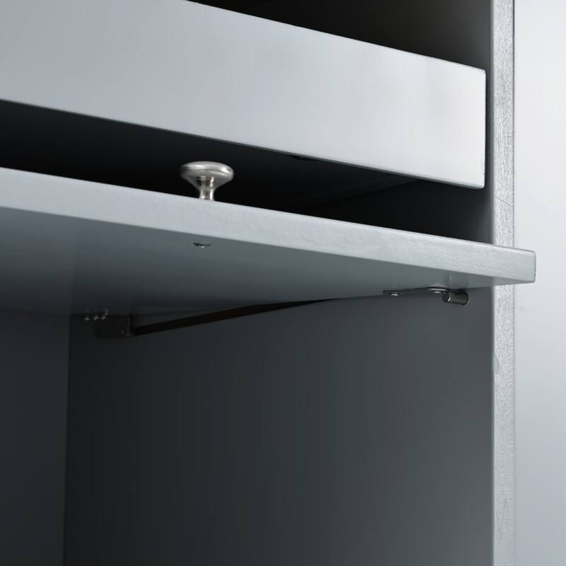 Kitchen Island with Drop Leaf Surface, LED Light, Fluted Glass Doors, Adjustable Shelf, Two Drawers, and Casters