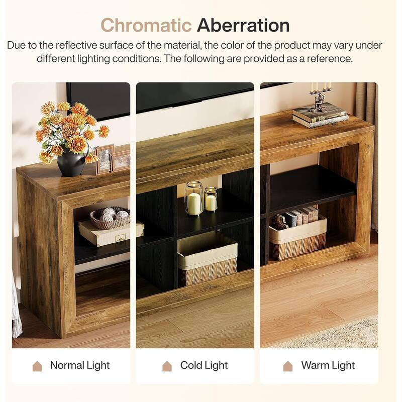 6 Cube Storage BookShelf, 63" Long Horizontal Low Modern Console Book Case, Floor Standing Wooden Cubby Bookcase