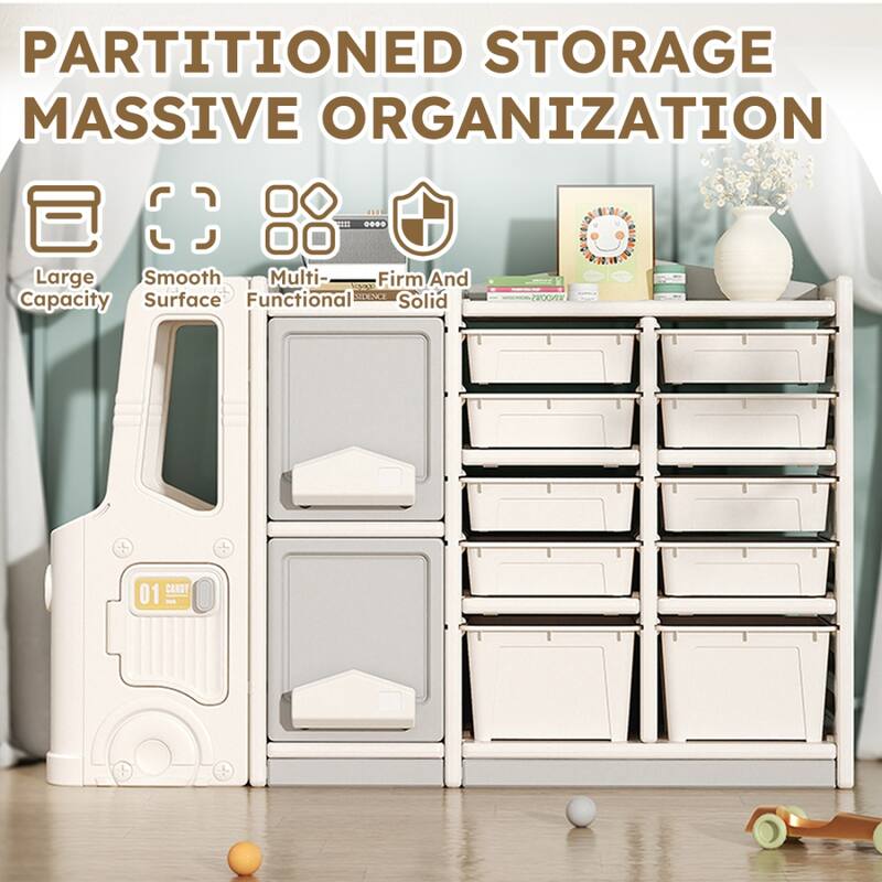 57.09 in Children's Toy Storage Cabinets in Grey with 10 Drawers