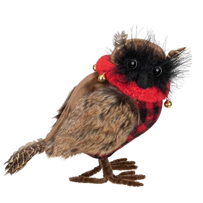 10" Owl with Buffalo Plaid Christmas Figure