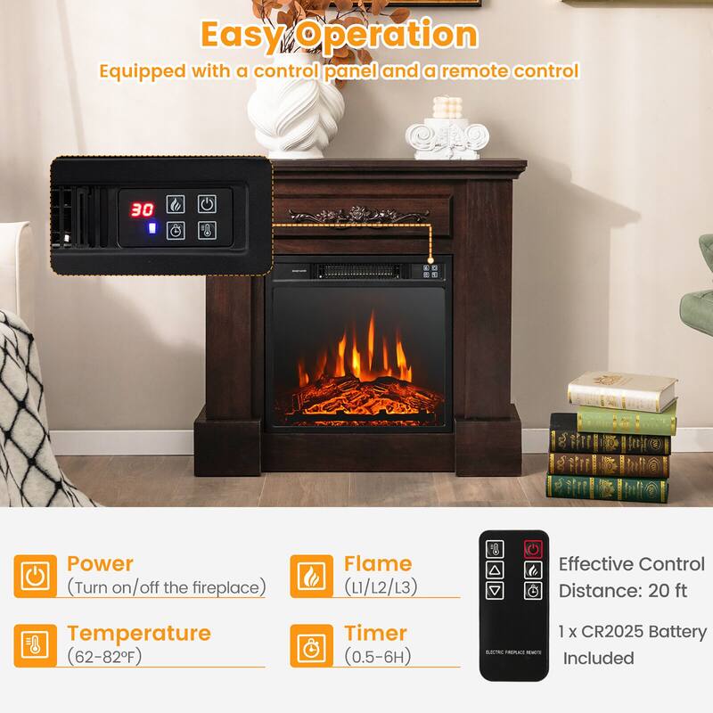 Gymax 32'' Electric Fireplace Mantel TV Stand Space Heater 1400W w/