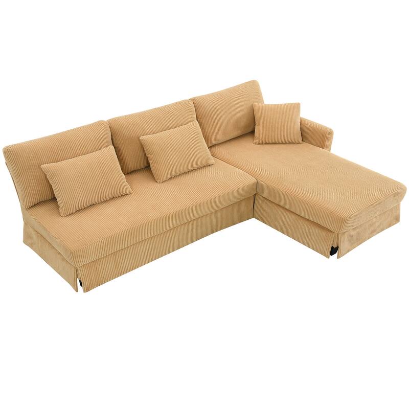 87X61"Modern L-shaped Corduroy Sofa with Reversible Chaise, 4-seat Upholstered Sectional Indoor Furniture for Living Room