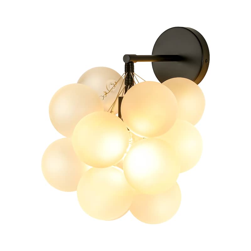 1-Light Modern Glam Dimmable Black Frosted Opal Glass Globe Bubble Wall Light - 11.8 in. W x 11.8 in. H x 14.1 in. D