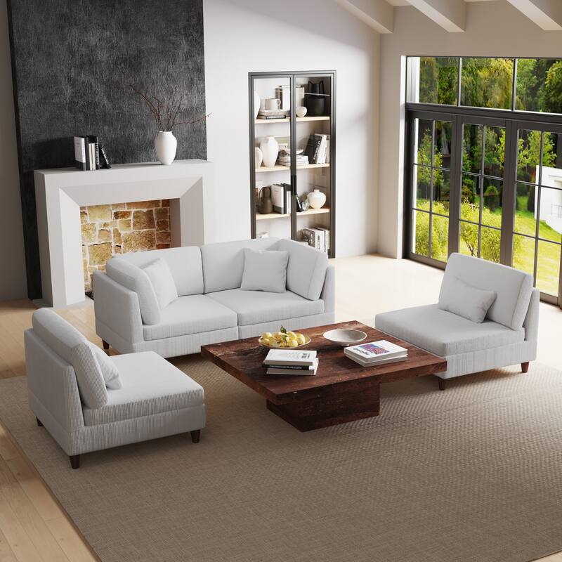 4-Piece Modern Corduroy Modular Sectional Sofa with pillows For Living Room