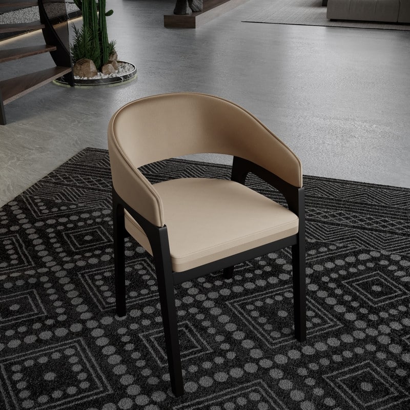 Cali Modern Leather Dining Chair with Rubberwood Legs for Kitchen and Dining Room Accent Arm Chair With Curved Open Back Design