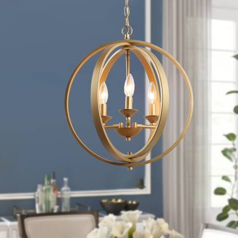 Mid-century Modern Gold Cage Pendant Light for Kitchen Gold 3-light Rotatable Globe Circles - W15.5" x H18"