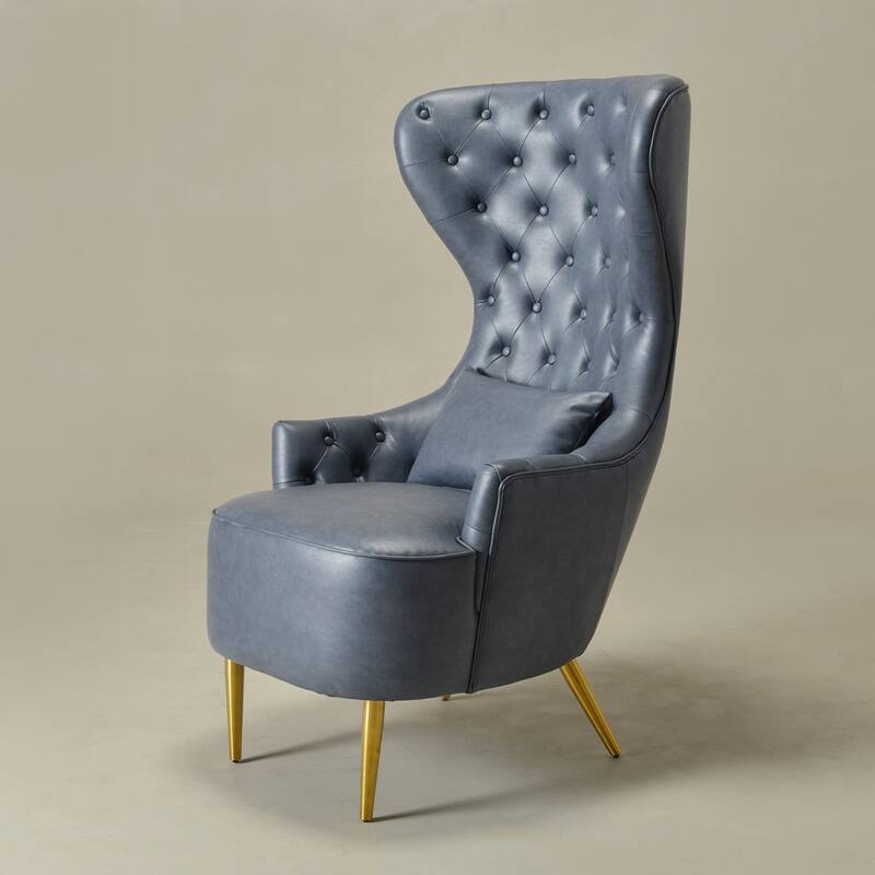 KINWELL Upholstered Tufted Faux Leather Wingback Chair PU Accent Chair