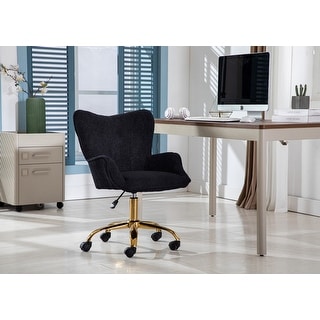 Porthos Home Tyra Swivel Office Chair, Teddy Fabric, Gold Chrome Legs
