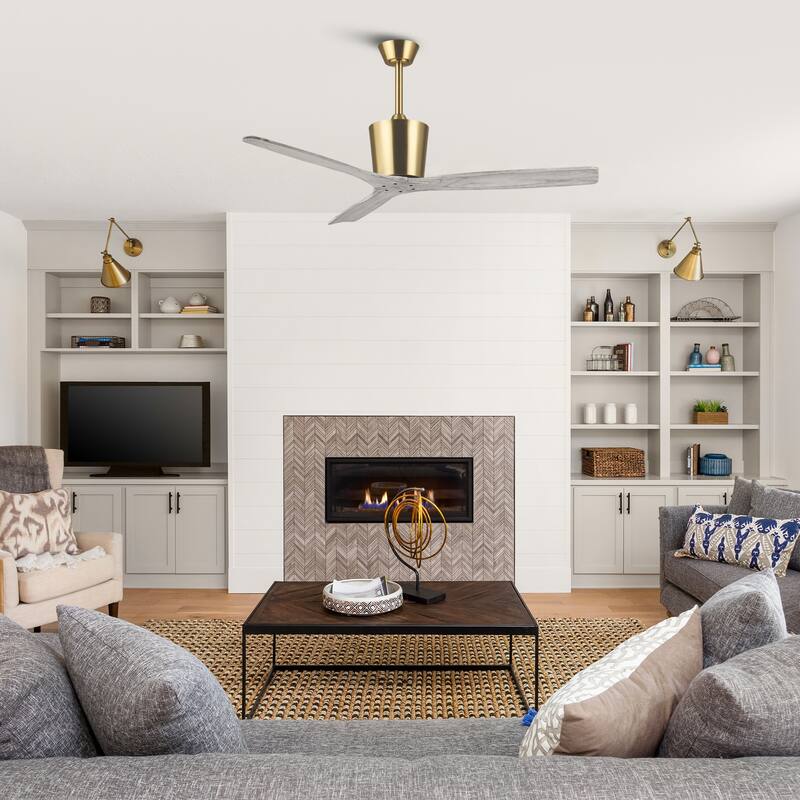 54" Farmhouse Solid Wood 3-Blade DC Reversible Ceiling Fan with Remote, No Light