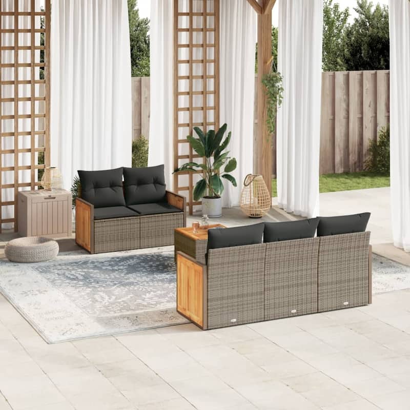 vidaXL Patio Sofa Set with Cushions Outdoor Furniture 6 Piece Poly Rattan - 21.7 x 21.7 x 14.6 - Grey